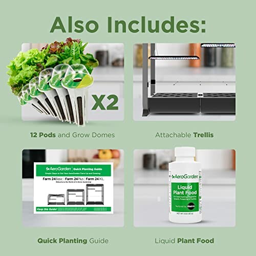 AeroGarden accessories kit with pods, trellis, planting guide, and plant food.