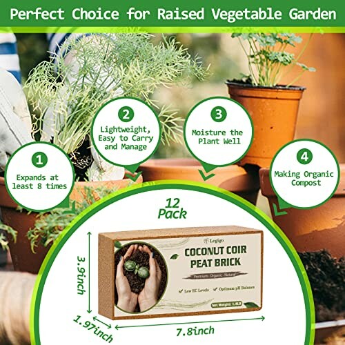 Coconut coir peat brick benefits for raised vegetable garden use.