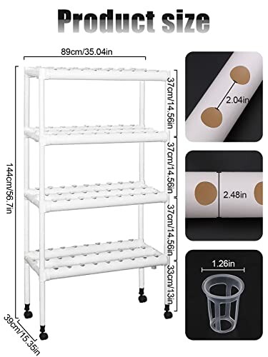 Hydroponic plant stand with dimensions and pipe details.