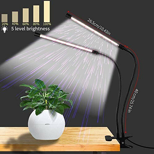 LED grow light with adjustable brightness over a potted plant.