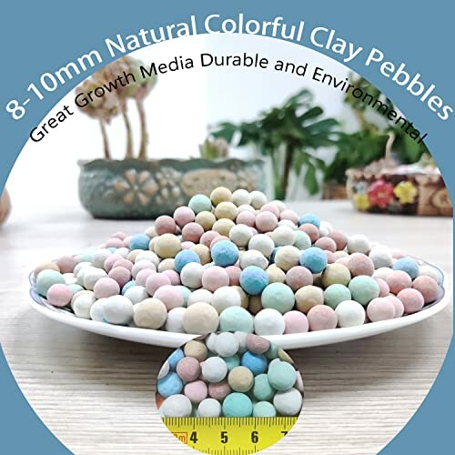Plate of 8-10mm natural colorful clay pebbles for growth media.