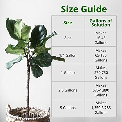 Plant with size guide chart for solution gallons.